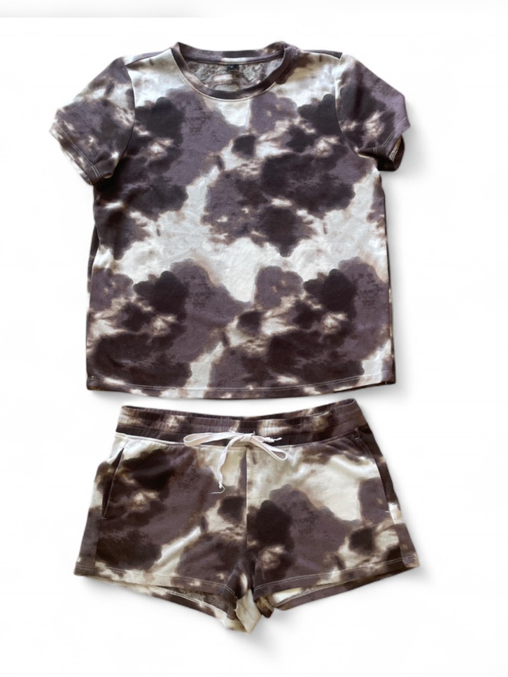 Velocity Brown and White Tie-Dye Short Pajama Set